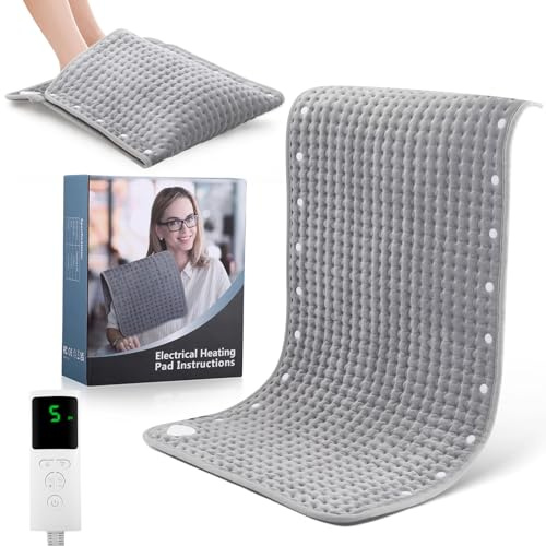 Almohadilla térmica eléctrica extra grande con 9 ajustes de calor y temporizador, calentamiento rápido, cojín térmico eléctrico para espalda, hombros cervicales, lavable (gris oscuro, 84 x 43 cm)