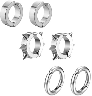 3 Pairs Clip On Non-pierced Hoop Earrings for Men Women Stainless Steel Cartilage Spikes Awl Ear Cuffs Punk Rock Earrings