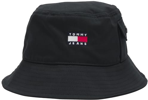 Tommy Jeans Uomo Cappello da Pescatore Heritage Bucket Hat con Logo, Nero (Black), Taglia Unica