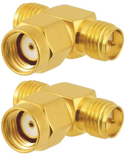 Vecys 2 Stuks RP SMA Adapter Splitter 3 Way T Shape RP SMA Hane till Dual RP SMA Hona Splitter Antenn Adapter Converter 50 Ohm