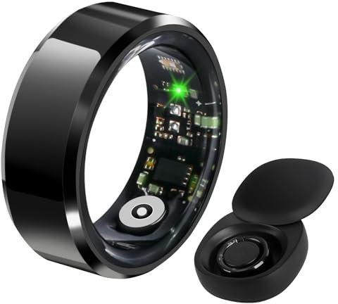 Roadtime Smart Ring Heart Rate Monitor Blood Pressure Sleep Tracker Blood Oxygen Health Pedometer Step Counter Calories Remote Camera Fitness Ring with Charging Case(Black 8# 18.2mm)