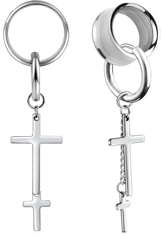 Hoisy Tunnel mit Kreuz Anhänger Piercing Schmuck Ohr Männer Frau Tunnel Edelstahl Set Punk Wasserfest 6mm-24mm