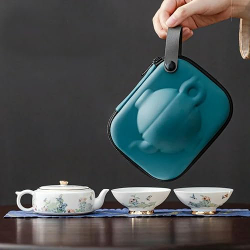 Service à thé en Porcelaine Blanche, Portable et de Voyage, 1 théière, 2 Tasses, Service à thé Kung Fu en céramique