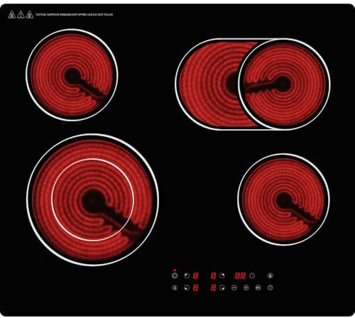 GRACEALL Placa de cocción eléctrica de 60 cm con 4 quemadores, Cocina Infrarroja Empotrada, 230V, integrada 6700W placa de cocción de vidrio