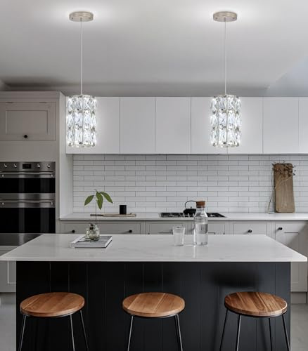cenozo 1-Lights Modern Crystal Pendant Lights for Kitchen Island LED Dimmable Glam Pendant Lighting Chandelier for Dining Room Hallway Corner Lamp Nickel