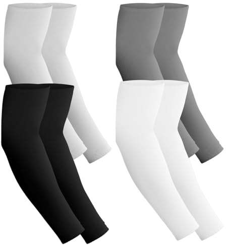 4 Paar Kompressions Armstulpen, Atmungsaktive Elastische Armschutz, Kühlung Ärmlinge Sommer, Gaming Arm Sleeves, UV-Sonnenschutz Plus Size Ärmlinge für Damen Herren Outdoor Sport (Schwarz/Weiß/Grau)