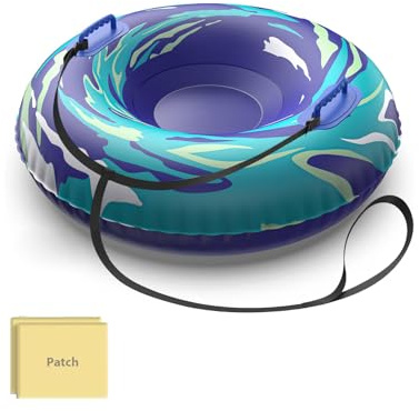UOLUUK Tubo da neve con fune di traino trainabile, slitta gonfiabile resistente per bambini e adulti, tubi da slittino con fondo ispessito resistente all'abrasione per l'inverno all'aperto, kit con