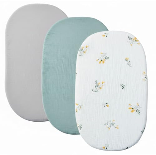 Sábana bajera ajustable para cochecito de bebé 42x81cm, sábana bajera para bebé, cochecito y moisés – Muselina 100% algodón, suave y transpirable, apta para cuna y cama infantil, juego de 3 unidades