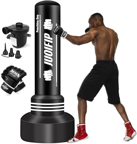 Saco de Boxeo Inflable 180cm- Saco de Boxeo Adulto con Guantes de Boxeo y Bomba de Aire eléctrica, Mujeres Hombres Stand Kickboxing Bolsas para Entrenamiento MMA Muay Thai Fitness Principiantes