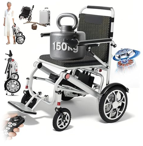 ZQHQKJ Elektrorollstuhl faltbar leicht 14,9 kg – Reise Rollstuhl elektrisch für Senioren mit 400W Motor, 50 km Reichweite, Lithium-Akku,mit Fernbedienung bis 150 kg, für Wohnung & Gelände,20Ah