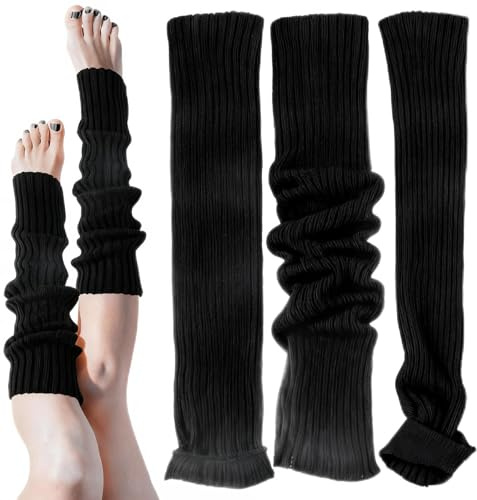 3 Paar Stulpen Damen Schwarz Gestrickte Beinstulpen Damen Warme Legwarmers