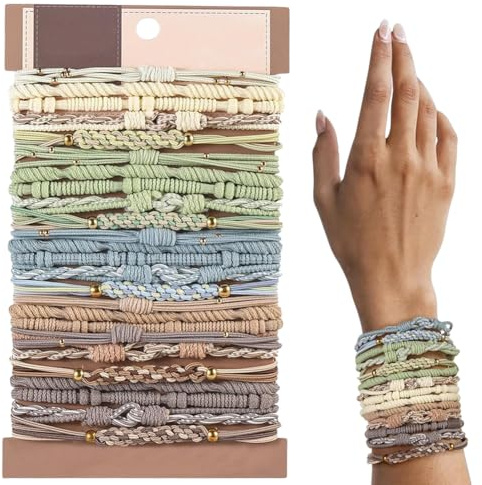 BEAMARKER 25 pieza de Lazos para el Cabello Bohemios, 5 estilos de Pulseras Elásticas para Mujer, Lindas Bandas de Colores Claros para Cabello Grueso O Fino, Coleteros Bohemios, Accesorios Elásticos E