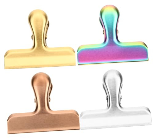 Alipis 4 pièces Lot de Pinces Sachet Alimentaire INOX Réutilisables Clips de Fermeture Multi-usages pour Sacs Snacks Chips et Collations Grand Format et Doré Maintien Hermétique Sécurisé