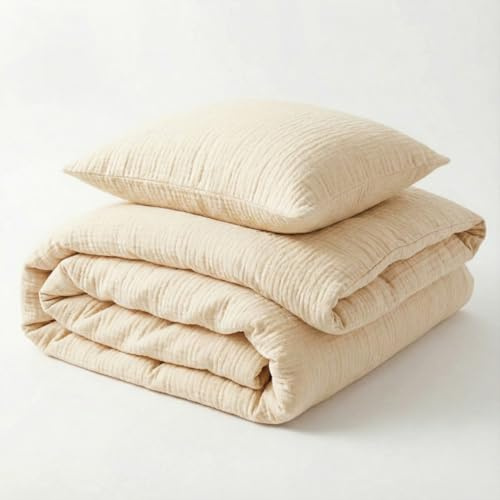 Mooskind Musselin Kinderbettwäsche 100x135 cm mit Kissenbezug 40x60 cm [Creme] – 100% Bio Baumwolle & Ökotex geprüft – Musselin Bettwäsche Kinder Set für Mädchen & Jungen – Made in Europe
