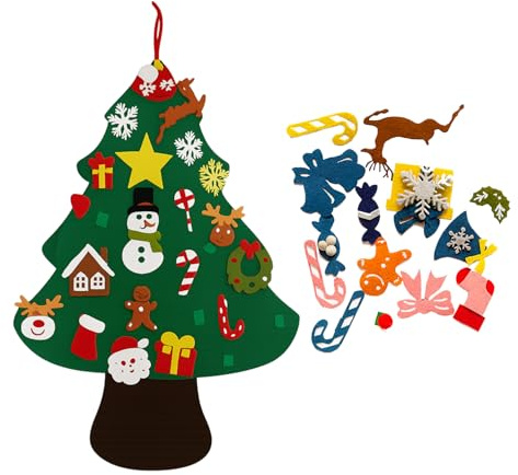 Albero di Natale in Feltro per Bambini, 1 Metro con 40 Decorazioni Rimovibili, Gioco Educativo Natalizio per Stimolare Creatività e Manualità, Età 36M+
