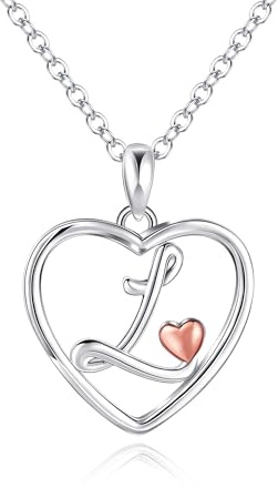 Mesovor Initial Heart Necklaces for Women, Sterling Silver Necklace with Rose Gold Heart | Personalized Jewelry Gifts for Mother Wife Daughter Sister