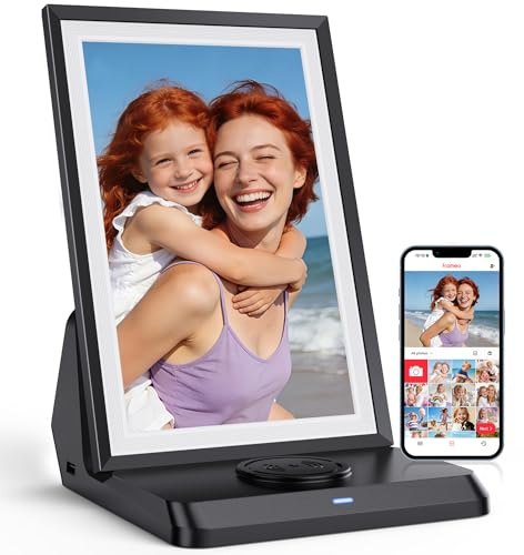 FRAMEO 10,1 Zoll Digitaler Bilderrahmen WLAN mit 3000-mAh-Akku- 1280x800 IPS Touchscreen Digitale Bilderrahme, 32GB Speicher, Auto Rotation Elektronischer Fotorahmen, Teilen Sie Fotos/Videos Sofort