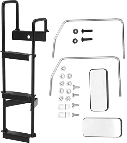 Gucagle RC Car Metal Rearview Mirror and Ladder Stairs Set Aluminum Alloy Accessories Easy to Install Simulation Parts for 1/14 Trailer Tractor and Dump Truck Black 49g