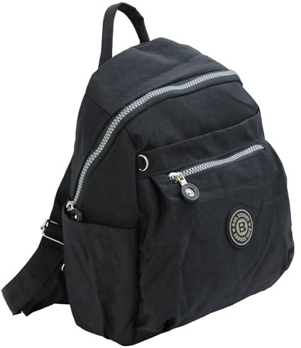 BAG STREET Kleiner Damen Rucksack - Sehr leichter Daypack | Nylon Backpack robust wasserabweisend casual Freizeit (Schwarz)