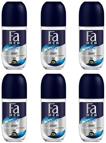 6x Fa MEN Sport Deo Roll-On Deodorant Zitrusgrüner Duft, intensive Frische auf der Haut,erleben Sie einen sportlichen-frischen Duft für einen 72h effizienten Schutz gegen Körpergeruch, 50ml (6er Pack)