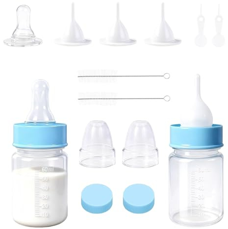 Oxxggkao Kittens Feeding Bottle Set with Replaceable Nipples and Cleaning Brush for Puppies Hamsters Rabbits Small Animal Nursing Bottle