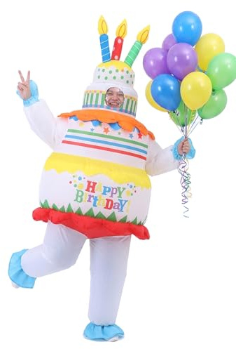 FUNFOCUS Costume Gonfiabile Per Adulti, Costume Da Torta Di Compleanno Per Uomo/Donna, Divertente Per Cosplay, Halloween, Natale, Carnevale, Feste