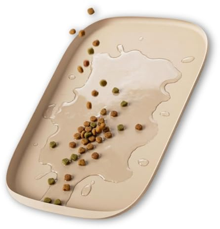Napfunterlage Hund, BPA-freie Silikonmatte mit Rand, Gummi-Hundenapf Unterlage für Futter- und Wassernäpfe, Elfenbein Oval, Erhöhter Rand für Auslaufschutz, 45L*31B*1.5H cm, Hält Zwei Hundenäpfe