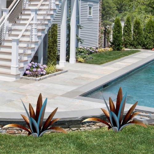 Kivivaka Grande sculpture d'agave en métal pour décoration de jardin, plante artificielle en fer robuste avec finition peinture par pulvérisation, vert