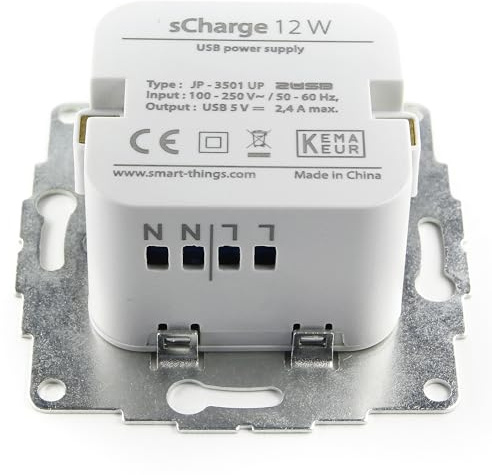 smart things sCharge s24 C 12W USB Steckdose Unterputz mit USB-C Kabel (30cm), Perfekt zur dauerhaften Stromversorgung von Smartphones und Tablets, Ideal für Smarthome-Systeme