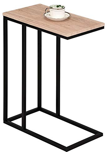 IDIMEX Beistelltisch Debora, praktischer Wohnzimmertisch in C-Form, schöner Couchtisch Tischplatte rechteckig in Wildeiche, eleganter Sofatisch mit Metallgestell in schwarz