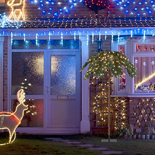 GOPLUS 180cm künstlicher Weihnachtsbaum, Tropische Weihnachtspalme mit 250 warmweißen LED-Leuchten, 813 PVC-Zweigspitzen & Metallfuß, Lichterbaum Weihnachtsdeko für Zuhause, Büro & Ladenschränke