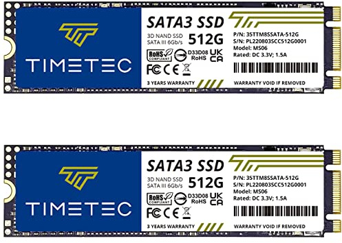 Timetec 3D SSD NAND TLC SATA III 6 GB/s M.2 2280 NGFF 128 TBW läshastighet upp till 550 MB/s SLC Performance Boost Intern SSD (2 x 512 GB)