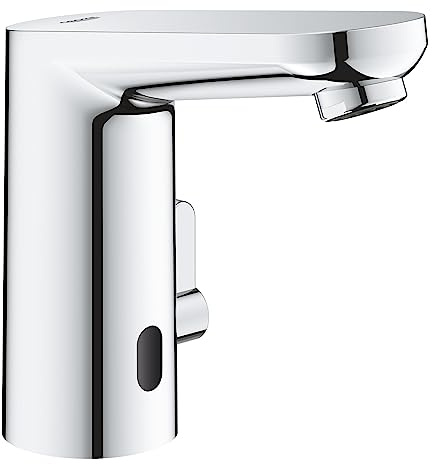 GROHE Get E - Touchless Basin Mixer Tap with Infrared Sensor and Mixing Device (Water Saving Technology, 6V Lithium Battery, 7 Pre-Set Programs, Tails 3/8 Inch), Size 132 mm, Chrome, 36366002