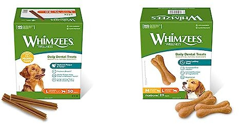 WHIMZEES by Wellness Stix, natürliche & by Wellness Reisknochen, natürliche, glutenfreie Zahnpflegesnacks, Kauknochen für große Hunde, 20 Stück, Größe M/L