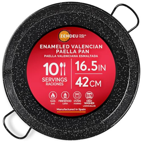 ZENDEU Enameled Paella Pan (Carbon Steel, 16.5 in - 42 cm (10 Servings))