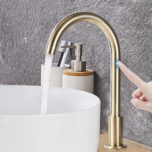 XJTNLB Wasserhahn mit Sensor Warm Kalt Waschtischarmatur Sensor Batterie Mischbatterie Waschbecken,Gebürstetes Gold,B