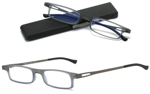 VEVESMUNDO Schmal Lesebrille Metall Leicht Flach Kompakt Lesehilfe Sehhilfe Brillen für Unterwegs mit Etui +1.0,+1.5,+2.0,+2.5,+3.0,+3.5