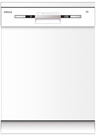 EDESA Lavavajillas EDW-6230 WH Libre Instalación 14 Cubiertos Ancho 60 cm Silencioso 47 dB Triple Sistema de Seguridad 7 Programas y Especiales Display Cestillo Superior e Inferior Color Blanco