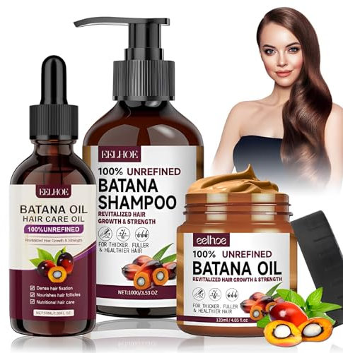 Ycaaeo 3PCS Kit de cuidado del cabello orgánico, aceite de Batana para el crecimiento del cabello, sin perfume, marrón, unisex, 50 ml