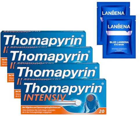 Thomapyrin INTENSIV Tabletten - 3fach Power bei intensiveren Kopfschmerzen & Migräne - 4 x 20 Stk. + 2 Eye Pads
