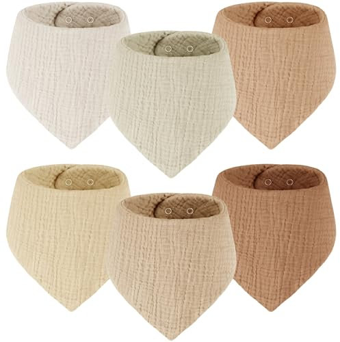 Yukkidds Lätzchen Baby Dreieckstuch 100% Baumwolle Musselin Halstuch für Neugeborene Junge und Mädchen Saugfähig und Verstellbare Halstücher Baby 6 Stück Beige&Braun