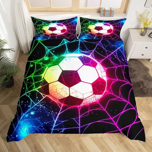 RZPFQB Football Housse de Couette 1 Personne 140 x 200 cm Football Motif Parure de Lit en Microfibre pour Enfant GarçOn Fille Ado Football en Toile d'araignée Ensemble de lit