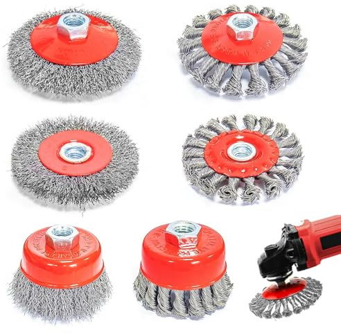 6 Piezas Cepillo de Alambre para Taladro Amoladora, Cepillo para Taladro de Alambre con M14, Diámetro 75mm/100mm Cepillos de Alambre, para Madera y Meta, para Eliminación de Oxido, Pintura
