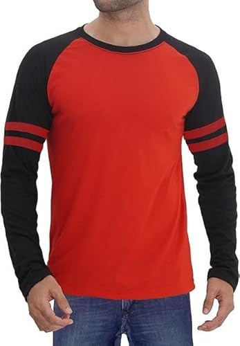 Urban Crest Mens Long Sleeve Tee Shirts, Soft Cotton Blend, Baseball Raglan Style Crew Neck, Mens T Shirts for Work and Gym, Red & Black Baseball Tee, Large