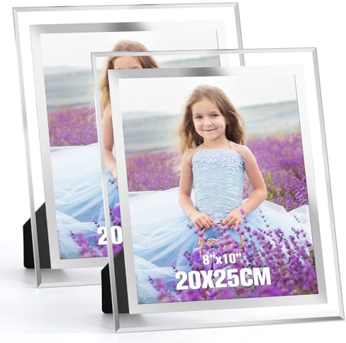 Acrrynii 2 Pezzi Cornice Foto 20x25 cm in Vetro, Cornici per Foto 25x20, Moderno Trasparente Portafoto da Tavolo in Argento per Matrimonio, Case, Ufficio, Regalo, Orizzontale o Verticale