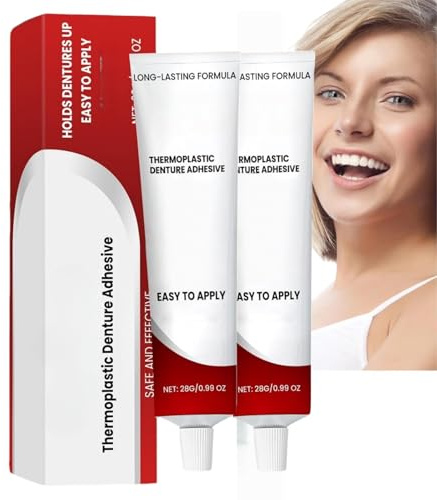2 PCS Thermoplastic Denture Adhesive,Denture Adhesive,Long Holding Reliner,Convenient D/ental Glue for Teeth,Comfortable Non-Glue Denture Adhesive Cream,Tooth Glue for Comfort and Stability