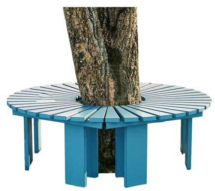Trädbänk Runtom, Böjda Solfjäderformade Träbänkar, Enkel Montering For Innergård, Park, Uteplats, Gräsmatta, Trädgård(Blue)
