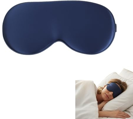 leruiyezs Sömnmask silke 16 momme, 100 % rent mullbärssilke, ögonmask med justerbart gummiband för kvinnor och män, sovglasögon damer, bekväma för resor, sido- och ryggsovare, mörkblå