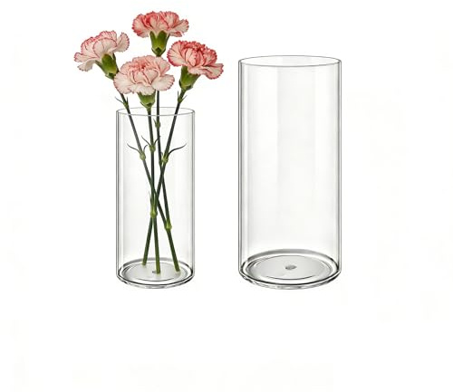 MELEJIA Set di 2 Vasi in Acrilico, Rotondo Vaso Trasparente, Vaso Indistruttibile Leggero, Vasi Trasparente Resistente per Fiori Freschi/Finti, Decorazione Interna/Esternea (10 x 20cm e 12 x 25cm)