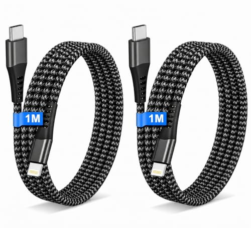 Cable Phone Carga Rapida 1M 2Pack, MFi Certificado Cable Cargador Phone Lightning USB C 2.4A Nylon cable USB C a Lightning Charger cable Cabocompatible con iPhone 14,13,12,11,Pro,XS,MAX,X,8,7,6S,iPad